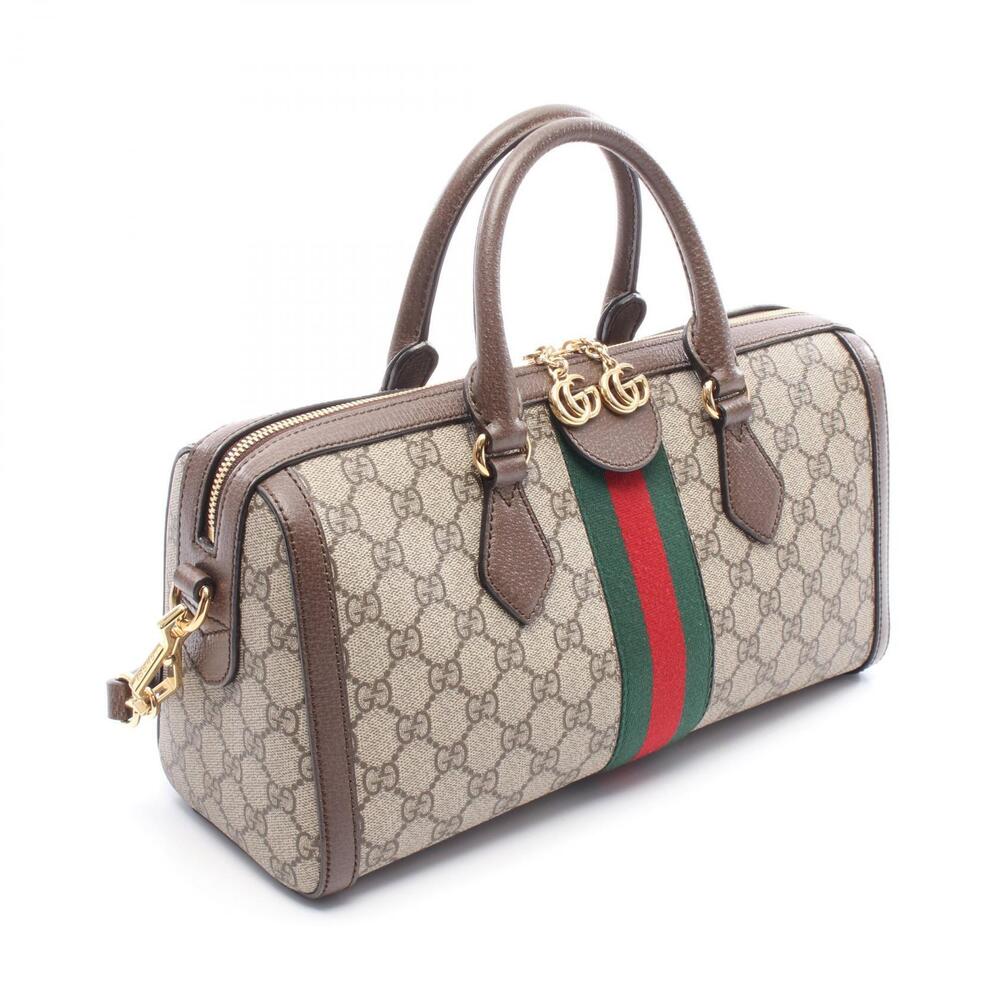 Gucci Bag Multicolor GG Top Beige Canvas Ophidia Handle Tan Leather Brown
